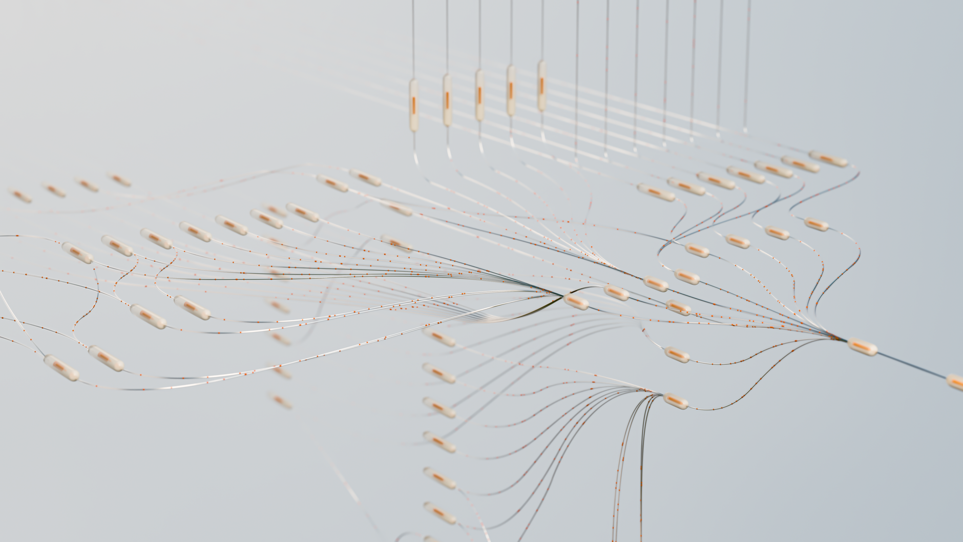Elegant 3D visualization of neural networks showcasing abstract connections in a digital space.